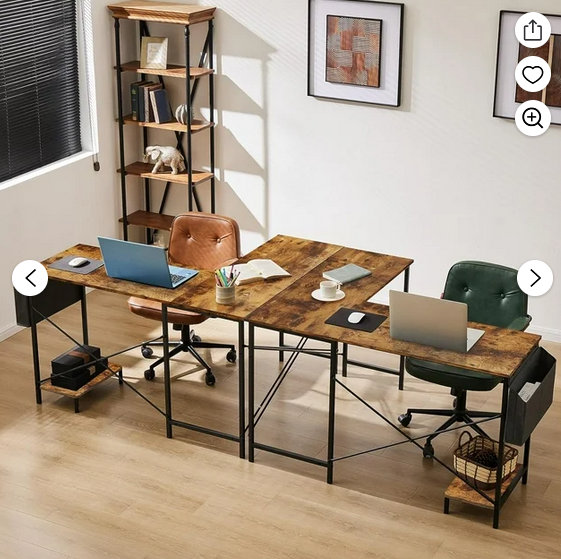 Bigleap L Shaped Computer Desk - Gaming Table Corner Desk 50 Inch PC White Writing Desk Study Desks with Wooden Desktop CPU Stand Side Bag Reversible for Home Office Room Small Space, Brown