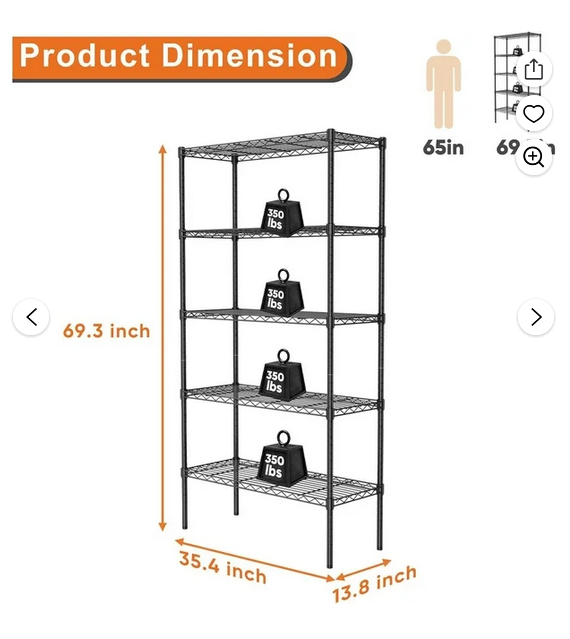 Bigleap 5-Tier Metal Storage Shelving, Adjustable Shelves Unit Heavy Duty Standing Shelf Organizer for Kitchen, Closet, Pantry, Garage, Bathroom, Laundry