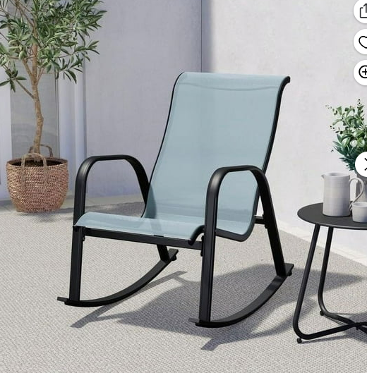 Bigleap Patio Outdoor Mesh Sling Rocking Chair,Outside Steel Rocker Chair for Front Porch,Garden,Patio,Backyard,Blue
