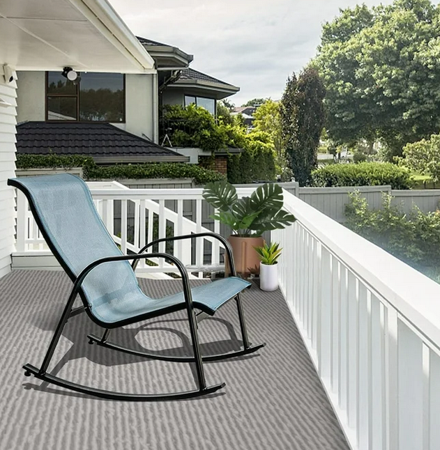 Bigleap Patio Outdoor Mesh Sling Rocking Chair,Outside Steel Rocker Chair for Front Porch,Garden,Patio,Backyard,Blue