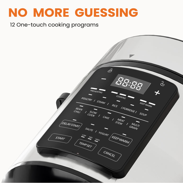 Simenmax 6QT Stainless Steel Electric Pressure Cooker - 12-in-1 Multi-Cooker, Slow Cooker, Rice & Yogurt Maker, 1000W