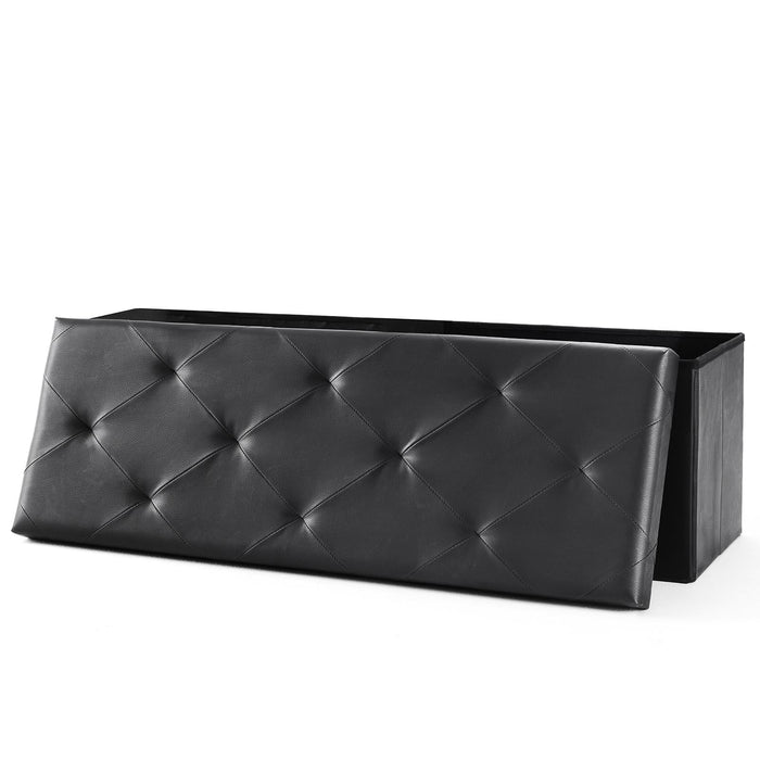 Taoset Storage Ottoman Bench 43in with Foldable Design - Multi-Functional Footrest and Organizer for Living Room, Bedroom, Black