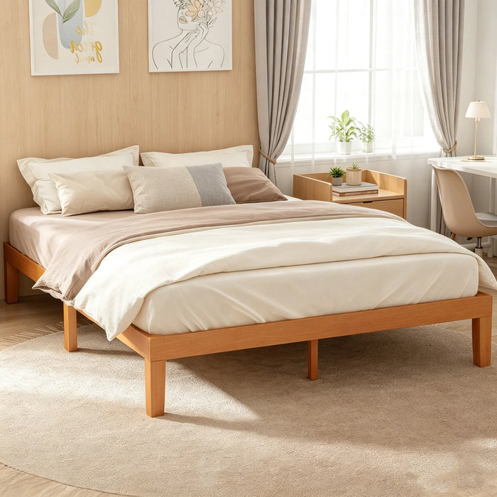 ETHOVIA Full Size Solid Wood Platform Bed Frame, Sturdy Wooden Structure with Underbed Storage Space, No Box Spring Required, Modern Minimalist Style, 74.4"×53.54"×12"