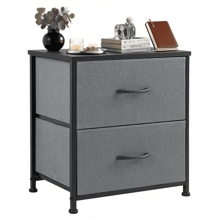 Taoset 2-Drawer Nightstand with Adjustable Feet - Steel Frame, Multi-Functional Storage Mini Dresser, Grey