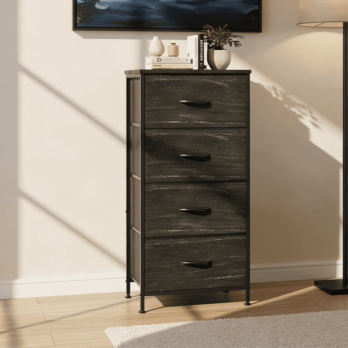 Taoset 4 Drawers Dresser, Storage Dresser Organizer with Drawers, Chest of Drawers, Dresser with Metal Frame and Wood Tabletop for Bedroom, Guest Room, Closet, Entryway, Nursery, Black