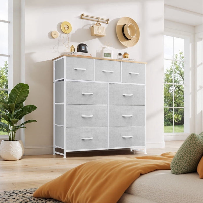 Taoset 9 Drawers Dresser, Storage Dresser Organizer with Drawers, Chest of Drawers, Dresser with Metal Frame and Wood Tabletop for Bedroom, Guest Room, Closet, Entryway, Nursery, Light Gray