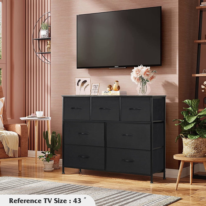Blorly Dresser with 7 Drawers, Fabric Storage Tower, Organizer Unit for Bedroom, Hallway, Entryway, Closets, Wood Top, Easy Pull Handle, Black