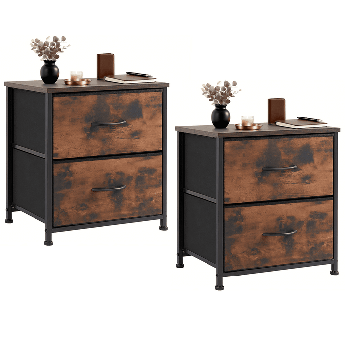 Taoset 2-Drawer Nightstand 2 Pack, Steel Frame with Adjustable Feet, Mini Dresser for Bedroom, Closet, Entryway, College Dorm