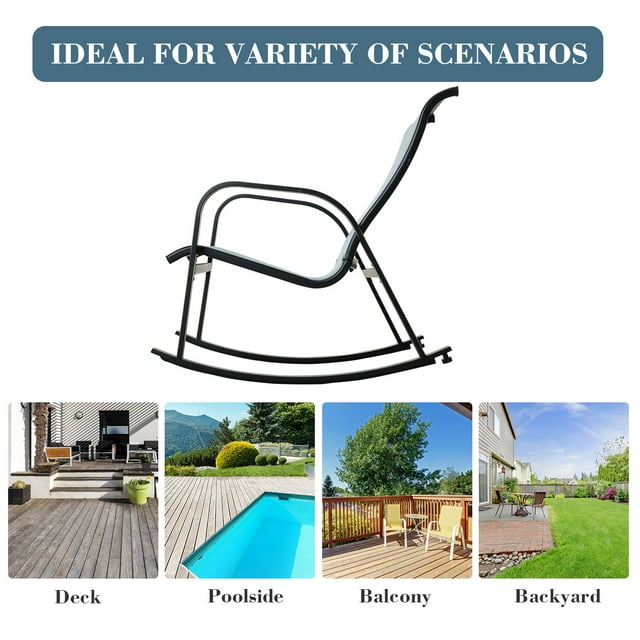 Outdoor Mesh Sling Rocking Chair, Steel Rocker Seating Outside for Front Porch, Garden, Patio, Backyard, Blue