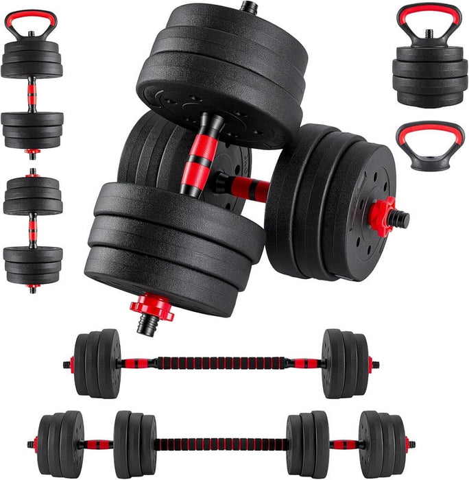 Simenmax 5-in-1 Adjustable Dumbbell Set, 60 lbs Home Gym Weight Kit, Dumbbell Barbell Kettlebell Push-Up Stand, Non-Slip Fitness Set for Full Body Workouts