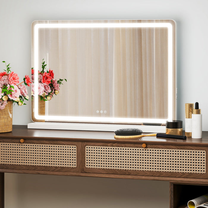 Blorly  Vanity Mirror with Lights, 19"X22" Makeup Mirror with Stand, Adjustable Lighting, Memory Function, Shatter-Proof, for Dorm, Bedroom