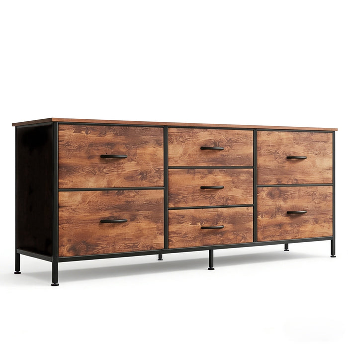 Nextay 7-Drawer Fabric TV Stand, Sturdy Metal Frame, Anti-Deformation Storage Dresser Fits Up to 50'' TV for Living Room, Bedroom & Closet, Brown