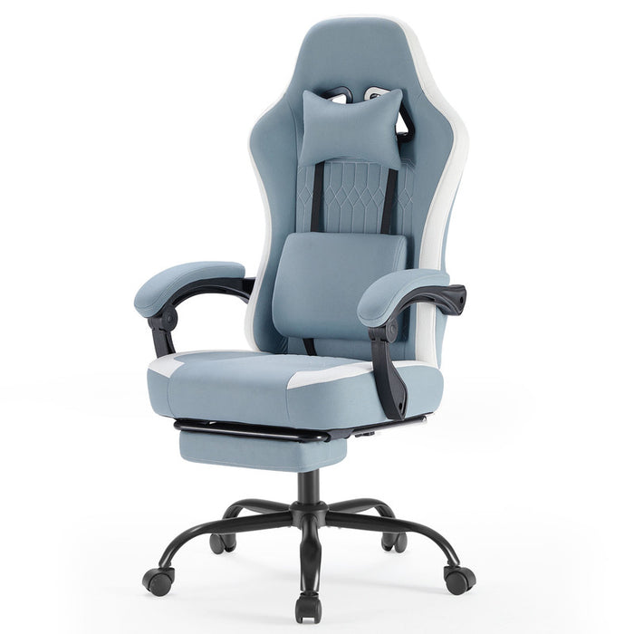 Simenmax Ergonomic Gaming Chair with Footrest, High Back Computer Desk Chair with Linkage Armrests, 300Lbs Capacity Fabric Swivel Chair Blue