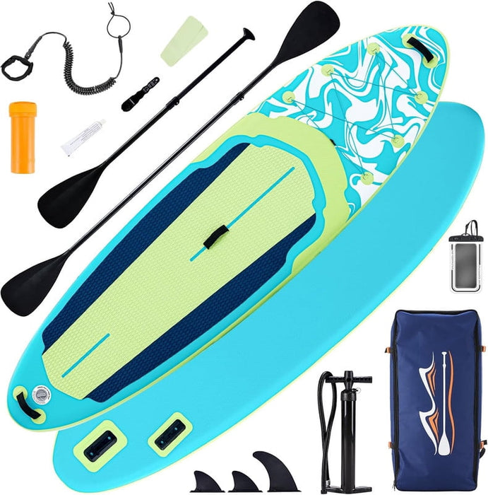 Simenmax Inflatable Stand Up Paddle Board, 400lbs Capacity SUP with Non-Slip EVA Deck, Adjustable Paddle & Backpack, Premium PVC, YellowGreen