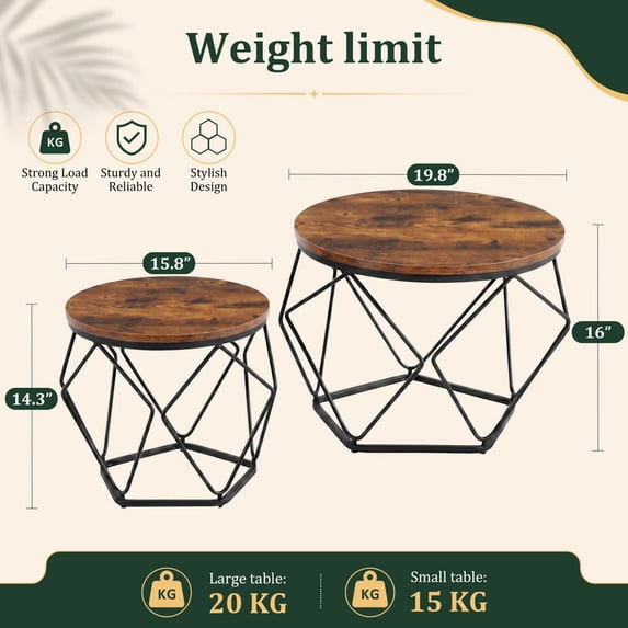 Aidoly 2-Piece Round Nesting Coffee Table Set with Hidden Storage, Modern Geometric Movable End Tables for Living Room