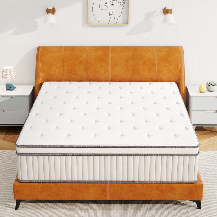 Taoset King Mattress 14 Inch Hybrid Mattress in a box, Gel Memory Foam and Spring Mattress Support and Pressure Relief, Medium Firmness,White