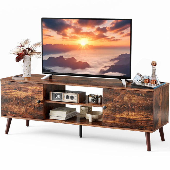 Nextay TV Stand for 55-60 Inch TVs, Modern Entertainment Center with Storage Cabinets, Wooden Media Console Table with Adjustable Hinges for Living Room or Office