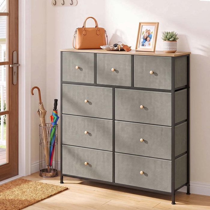 Nextay 9 Drawers Dresser for Bedroom, Fabric Dresser with Sturdy Steel Frame, Wooden Top & Easy Pull Fabric Bins,Ink Green