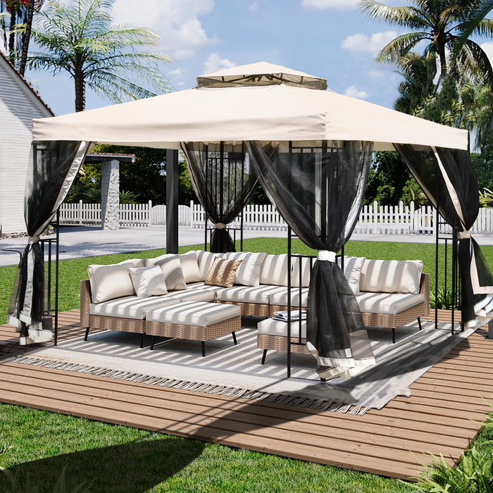 Blorly IULULU 10鈥?x 10鈥?Double-Vented Mosquito Netting Gazebo, Premium Powder-Coated Steel Frame