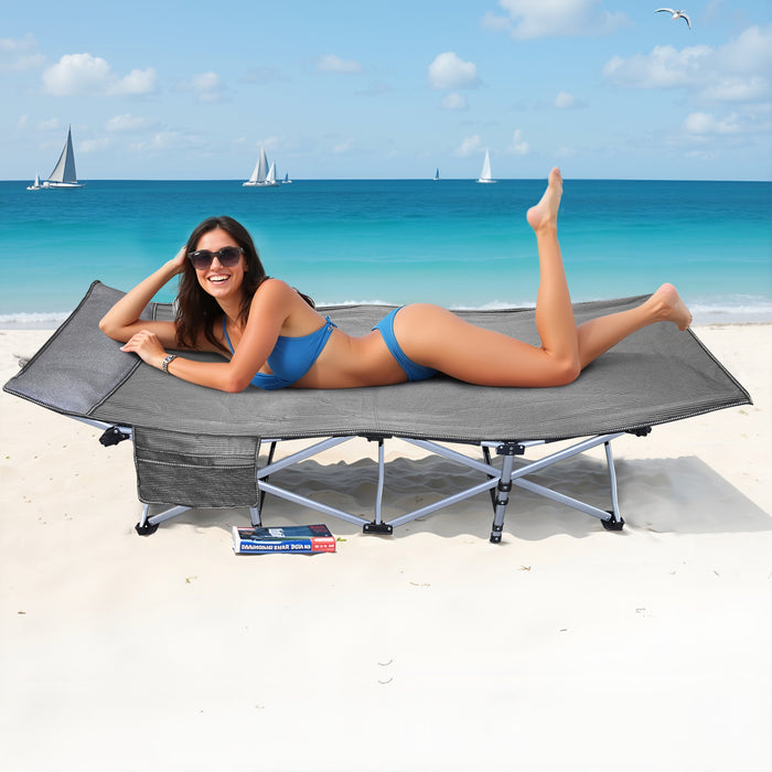 Simenmax Camping Cot, Folding Camping Cot Heavy Duty Sleeping Bed with Pilllow for Home Office Travel, Camping, Gray