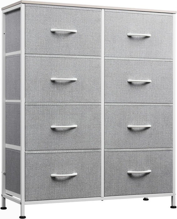Simenmax 8 Drawer Dresser for Bedroom Fabric Dresser Chest of Closets Storage Units Organizer Tower Wooden Top Shelf for Bedroom, Hallway, Entryway, Closet,Light Gray