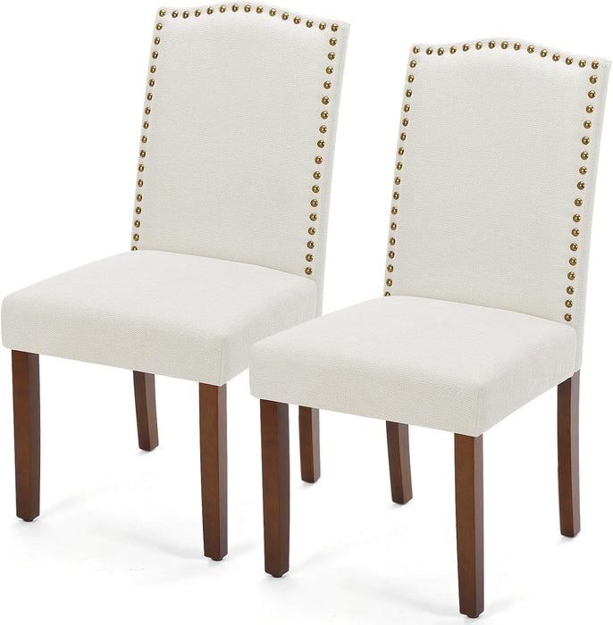 Sybels Set of 2 Modern Dining Chairs with Padded Leather Seat and Wooden Legs for Living Room, Dining Room, Beige