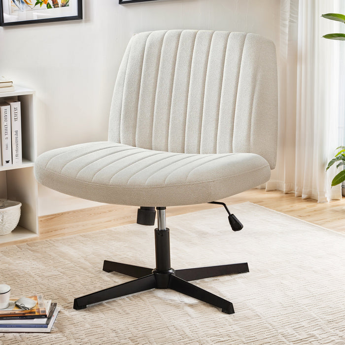 TINKLE WELL Criss-Cross Legged Armless Chair with Wide Seat, Height-adjustable tilt and swivel, and Soft Fabric for Home Office, Bedroom, Study Room, and Student Desk Seating