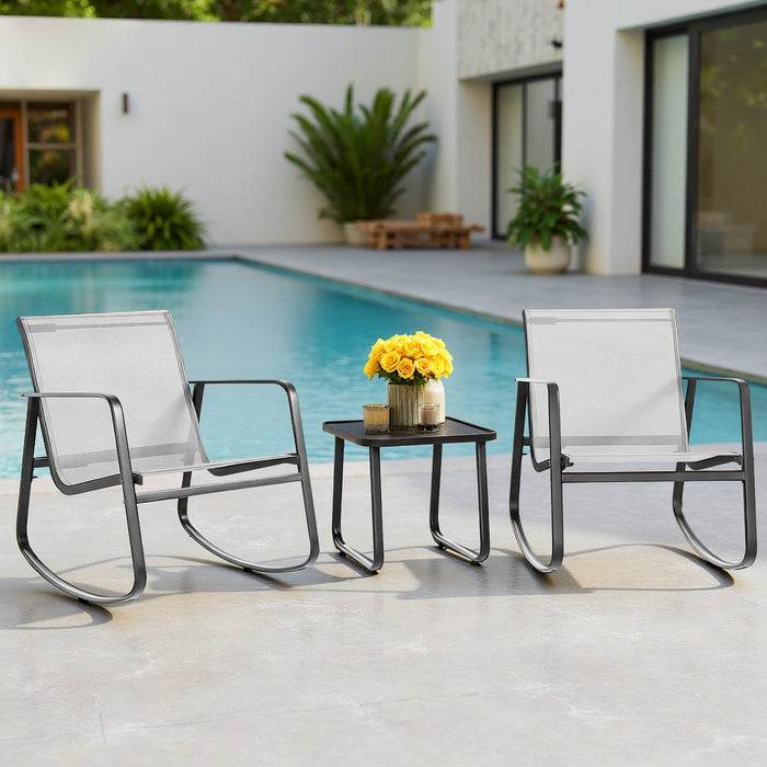 Bigleap 3-Piece Outdoor Rocking Chair Set with Table for Porch, Balcony, Poolside, Brown