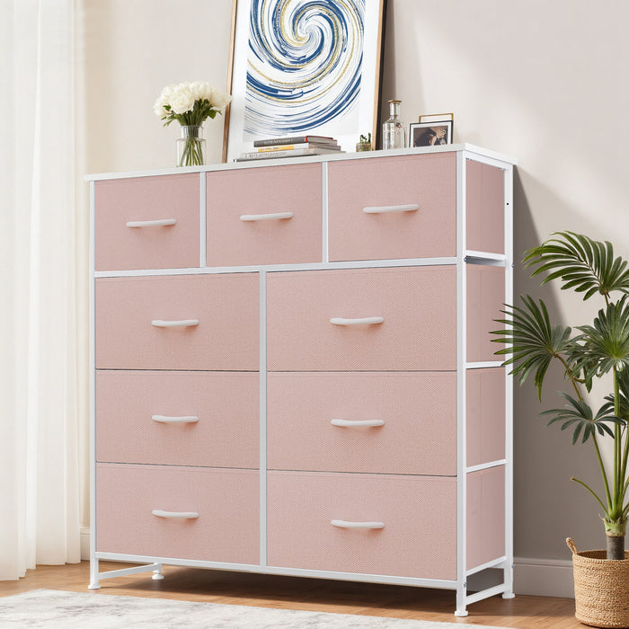 Sybels Drawer Dresser,Storage Organizer ,with wooden tabletop and fabric drawers, sturdy steel frame, suitable for bedroom, living room, and entryway