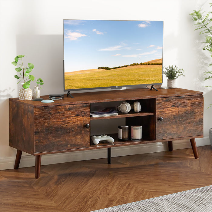 Simenmax TV Stand for 55 60 inch TV, Modern Mid Century Entertainment Center with Storage, Brown