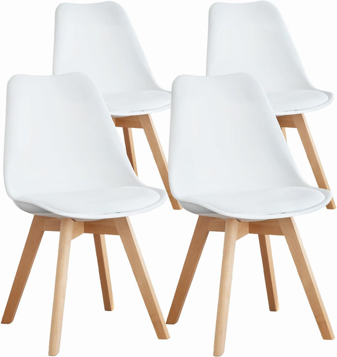 TINKLE WELL Set of 4 Modern Dining Kitchen Chairs, PU Leather Cushion Chairs with Wooden Legs, Mid-Century Design for Home, Patio, Lounge Use, Black