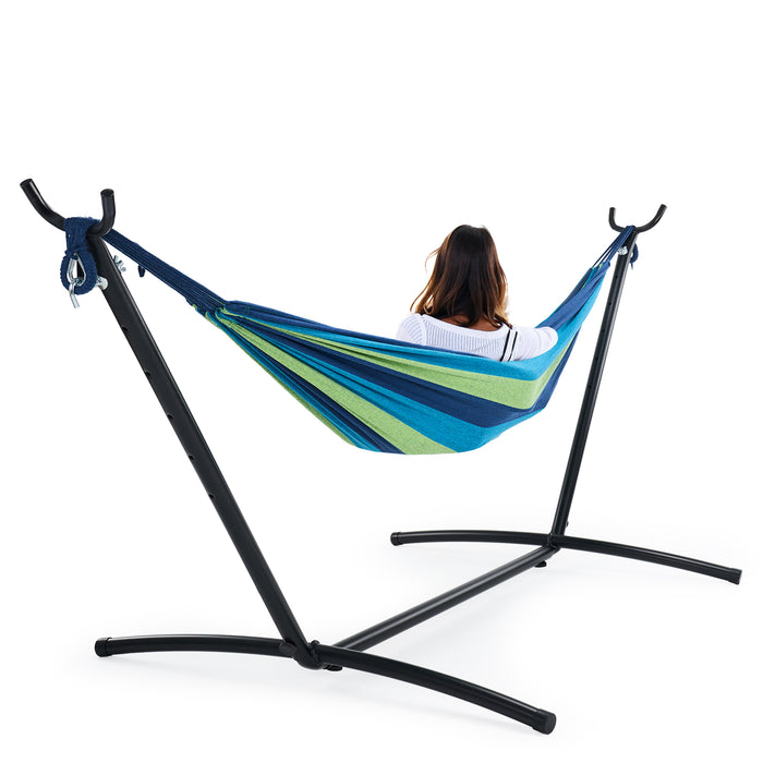Sybels Hammock, Heavy-Duty for 2-Person with Space-Saving Steel Stand, Portable Carry Bag for Garden, Yard & Outdoors, Blue and Green