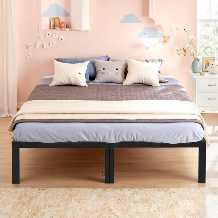 Simenmax Queen Size Metal Platform Bed Frame, Heavy Duty Mattress Foundation with Steel Slats Support, No Box Spring Needed, Black