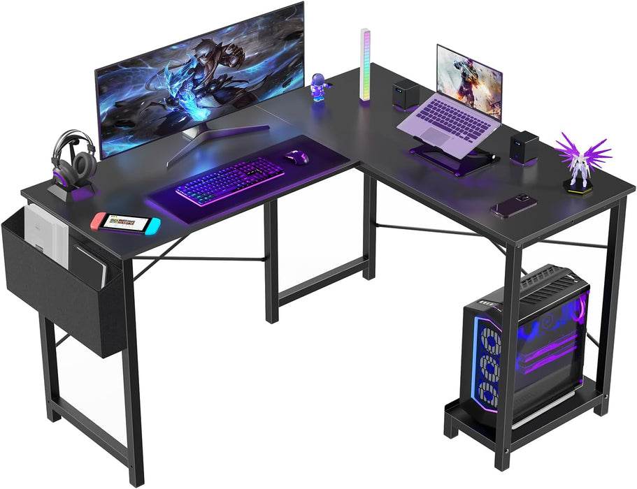 Sybels 50-inch L-Shaped Gaming Computer Desk with CPU Stand & Side Bag, Corner PC Workstation for Home Office, Small Space Saver,Black