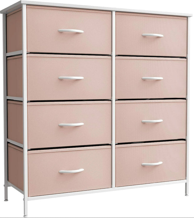 Simenmax 8 Drawer Dresser for Bedroom Fabric Dresser Chest of Closets Storage Units Organizer Tower Wooden Top Shelf for Bedroom, Hallway, Entryway, Closet,Pink