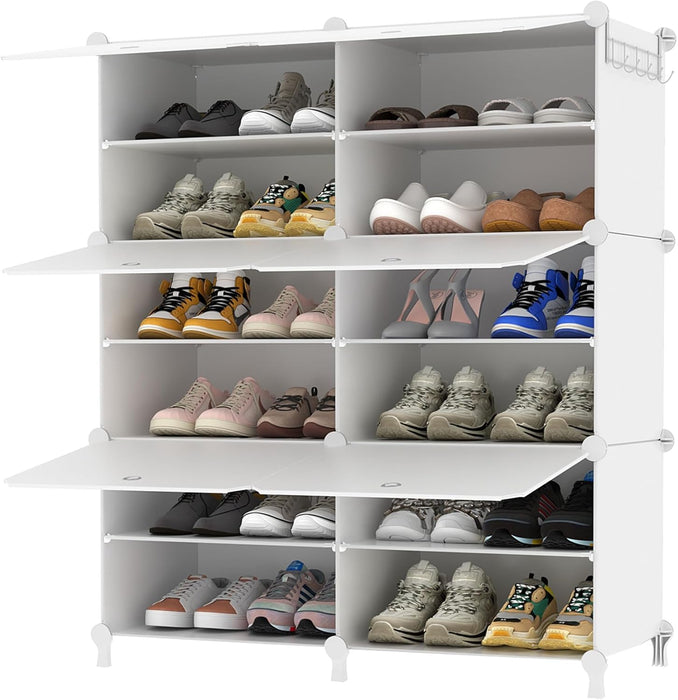 Simenmax Shoe Rack, 6 Tier Shoe Storage Cabinet with Door, 24 Pair Shoe Organizer Shelves for Closet Hallway Bedroom Entryway, White