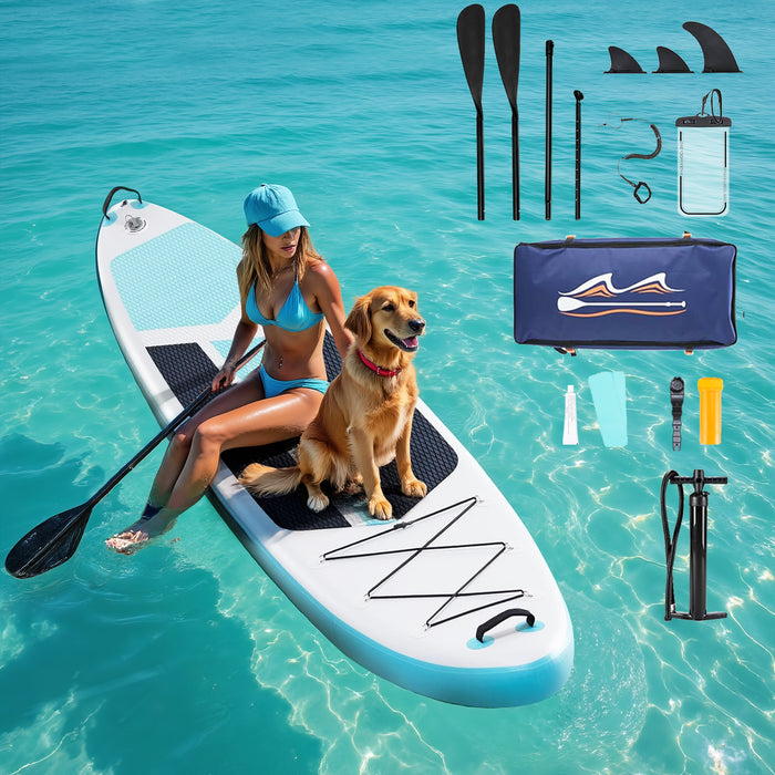 TINKLE WELL Inflatable Stand Up Paddle Board (SUP) Kit, Ultra-Stable Wide Design w/Non-Slip Deck &amp; 2-in-1 Adjustable Paddle, Complete Set for Beginners/Experts, Youth &amp; Adults