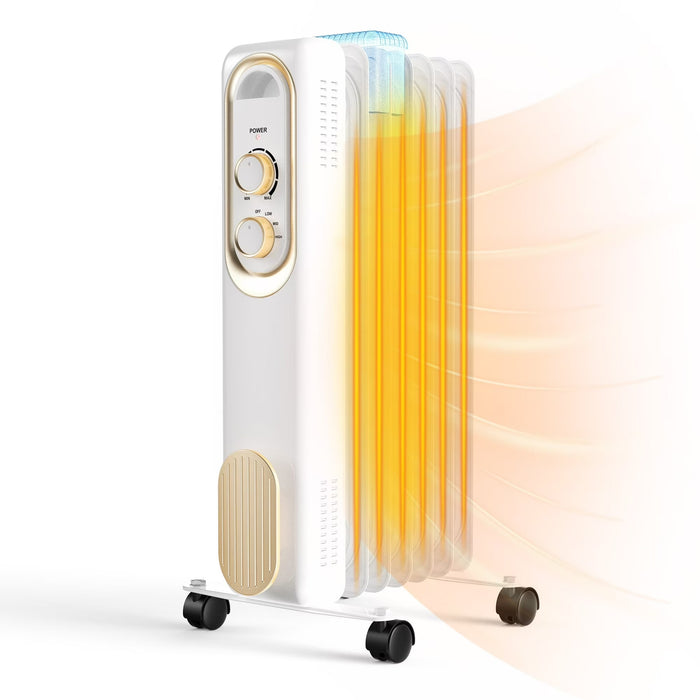 Simenmax 1500W Portable Oil-Filled Radiator Heater, Quiet Electric Heater with Adjustable Thermostat, Overheat & Tip-Over Protection for Bedroom, Office, Home, White