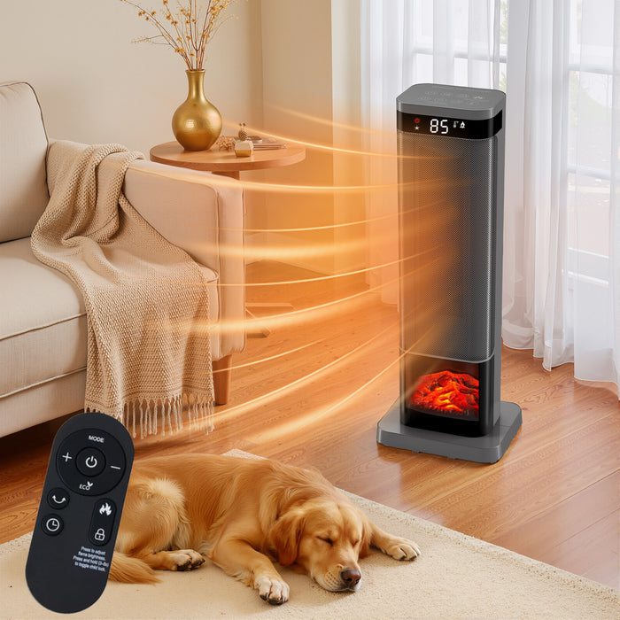 Beddle Indoor Space Heater with Remote & Thermostat, 23 inch Portable Heater with 3/7Light Modes, 60°/70° Oscillation, 12H Timer, Up to 99°F, Tip-Over Protection