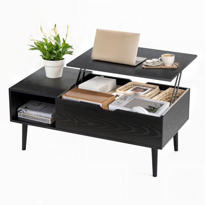 TINKLE WELL Lift-Top Coffee Table, Multi-Functional Hidden Storage & Height Adjustment Wooden Dining Center Table