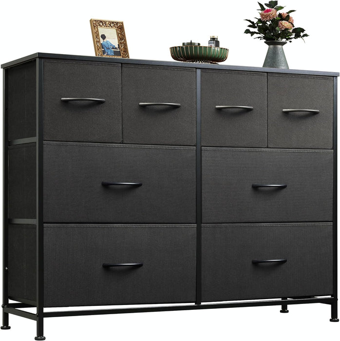 Bigleap 8-Drawer Wide Dresser for Bedroom, Large Fabric Storage Tower for Living Room, Closet & Entryway Organization,Black