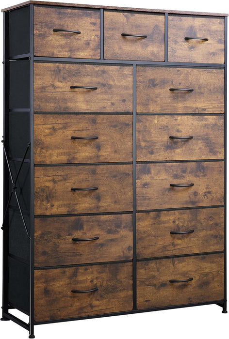 Bigleap 13-Drawer Fabric Dresser with Wood Top & Steel Frame – Sturdy Storage Cabinet for Bedroom, Living Room, Home Office,Brown