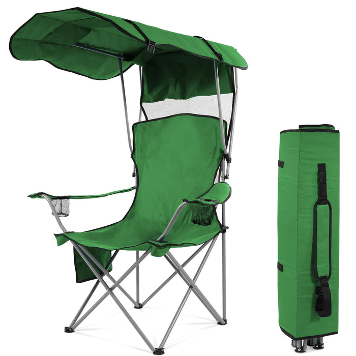 Simenmax Oversized Camping Chair with Sun Canopy - Portable Folding Outdoor Chair with Cup Holders, Side Pocket & Carry Bag, Supports 300 lbs, Green