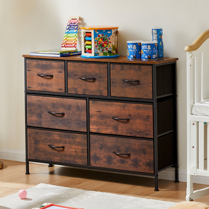 Bigleap 7 Drawer Dresser, Fabric Storage Tower Organizer with Wood Top and Steel Frame for Bedroom, Closet, Hallway, Entryway,Brown