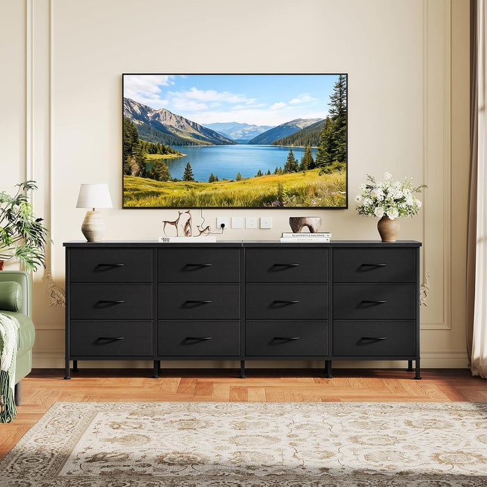 Bigleap 12-Drawer Dresser TV Stand – Entertainment Center for 80'' TV, Media Console, Large Storage Cabinet for Living Room Bedroom,Black