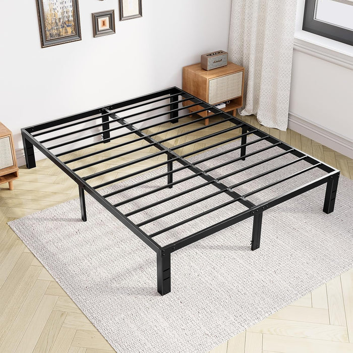 TINKLE WELL Twin/ Full/ Queen/ King Size 11.5"/14" Height Metal Platform Bed Frame with Steel Slat Support, No Box Spring Required, Under-Bed Storage, Easy Assembly, Black