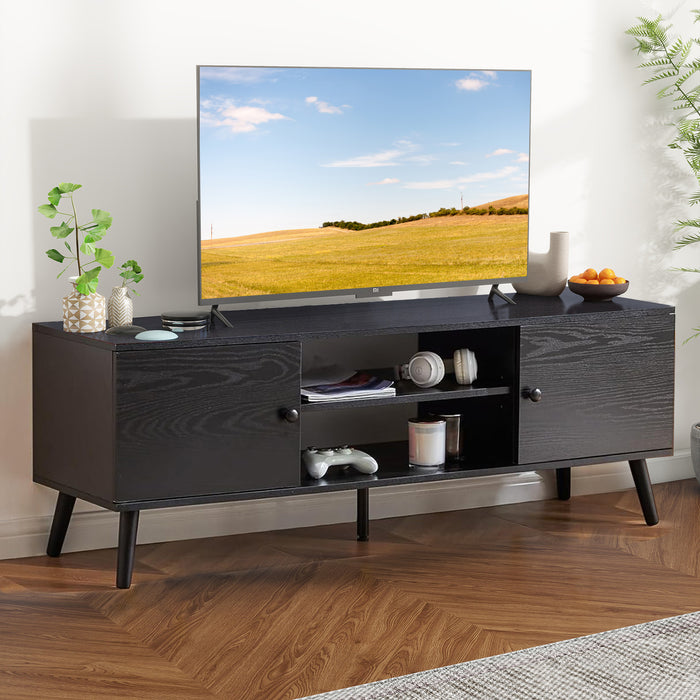 Yangming TV Stand for 55 60 inch TV, Modern Mid Century Entertainment Center with Storage, Black
