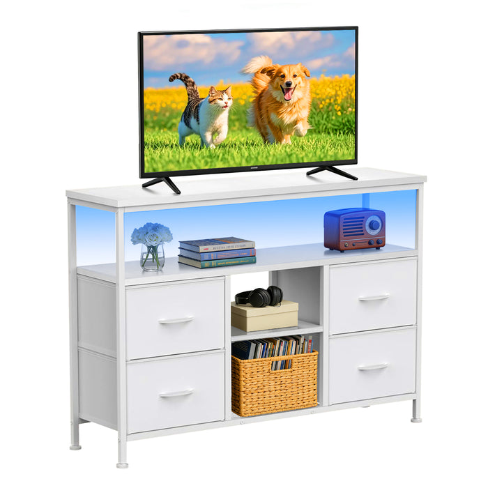 Bigleap Smart LED TV Stand with Charging Station & 4 Drawers – Fits 50 Inch TV, Adjustable Feet, Modern Media Console for Living Room & Bedroom, White