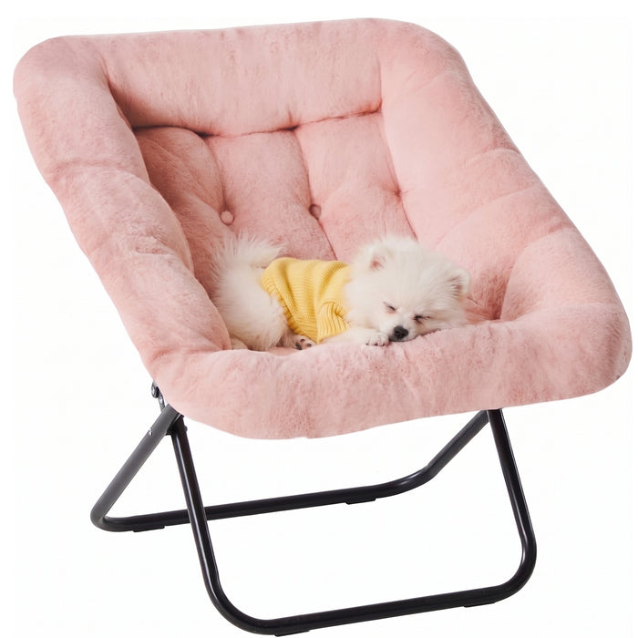 Comfy Saucer Chair, Folding Cozy Faux Fur Accent Seat with Thick Padded and Metal Frame, Single Leisure Chair for Living Room Bedroom