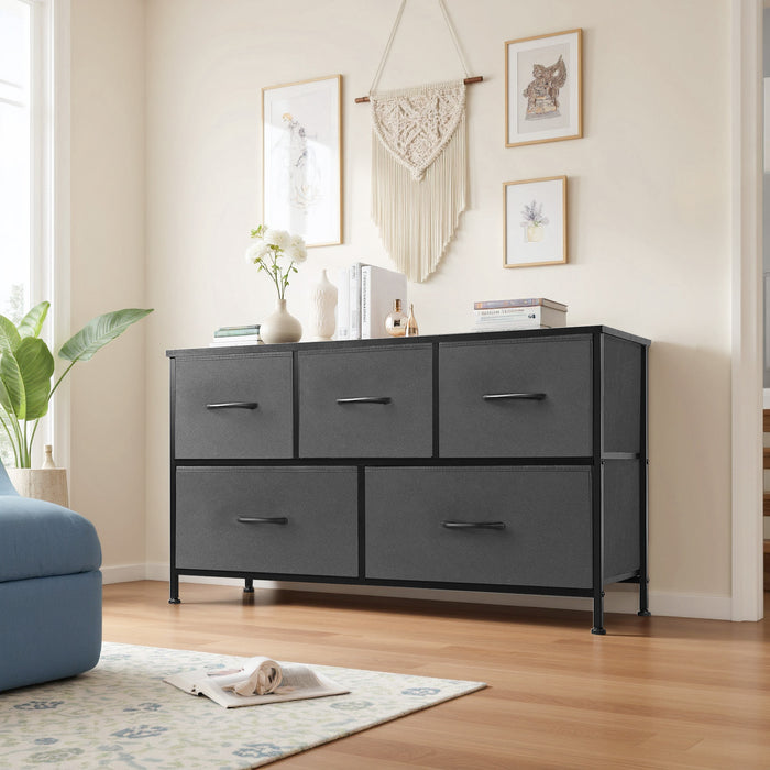 TINKLE WELL Storage Dresser with 4/5 Drawers, Removable Bins, Modern Wide Soft Fabric Chest Organizer for Bedroom, Hallway